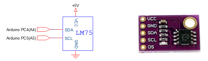 חיישן טמפרטורה - LM75 הפועל באמצעות מיקרו בקר Arduino Uno